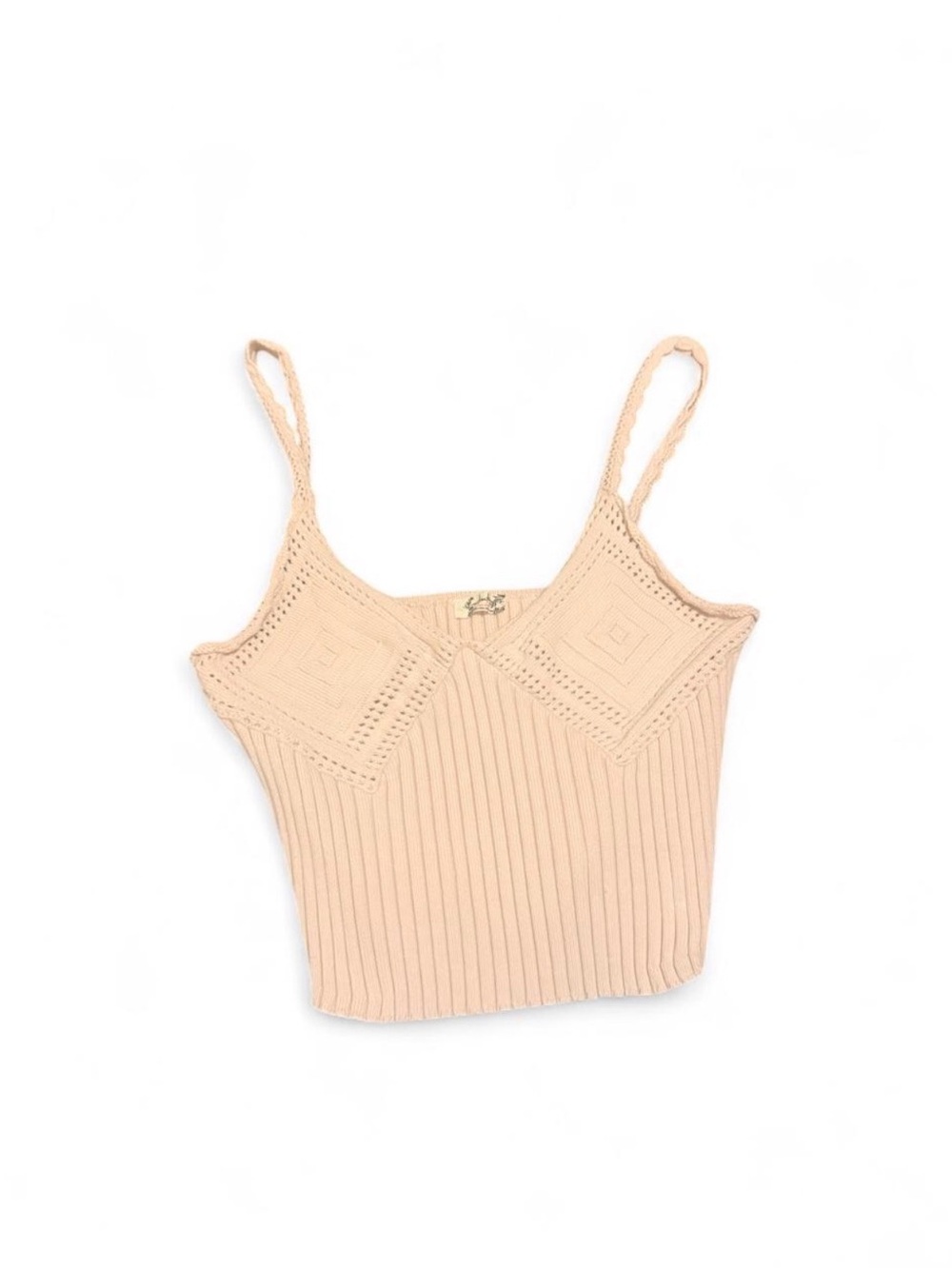 Free People Crochet-Panel Ribbed Tank Top in Beige